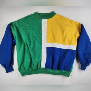Vintage Starting Point Pull Over Sweat Shirt Women Green Yellow Blue White